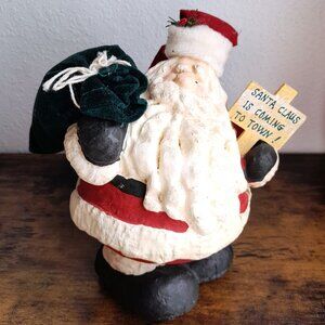 6" Papier Mache Santa Clause Primitive Folk Art Christmas Decor Paper Mache